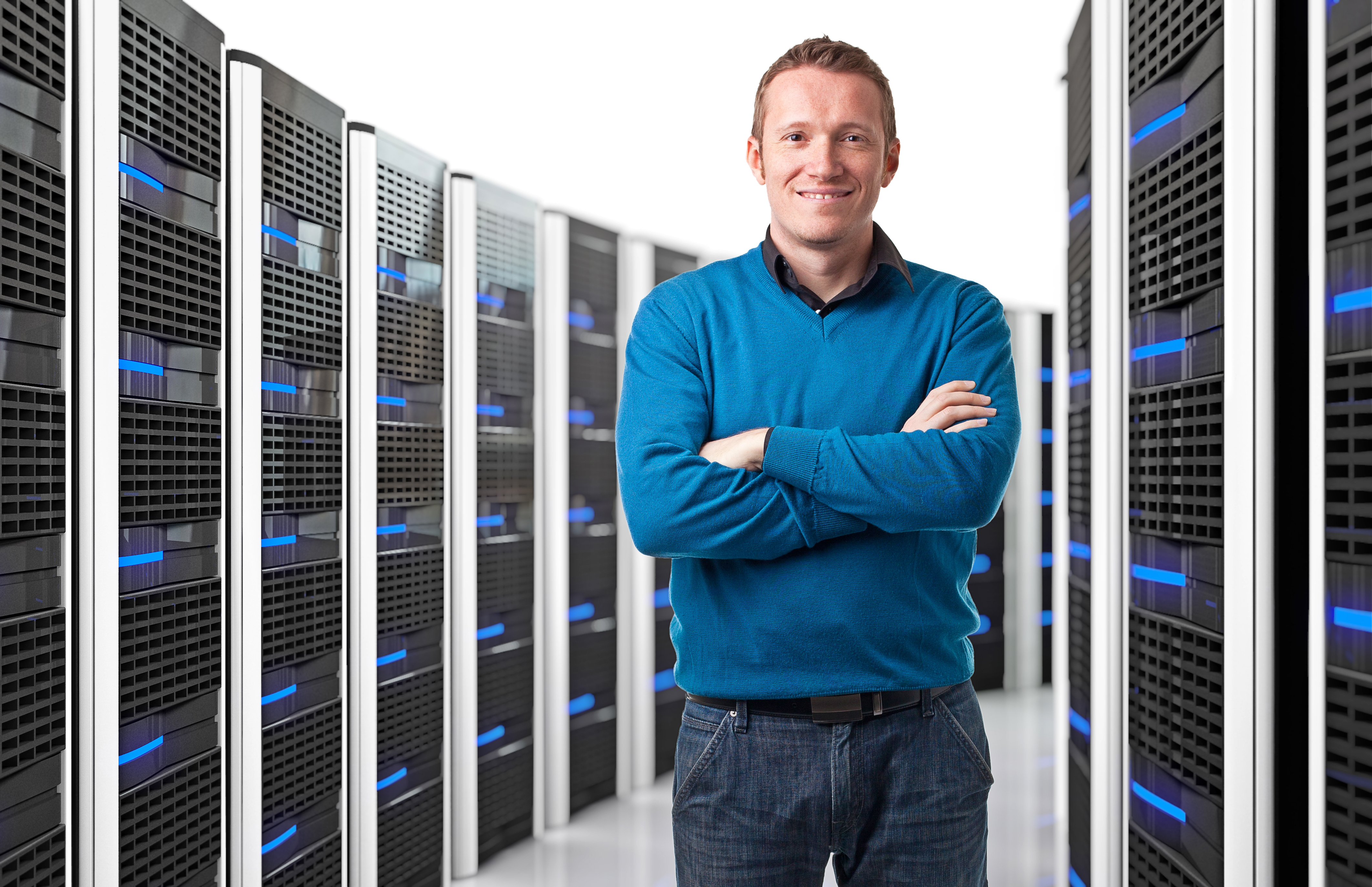 smiling man in data center